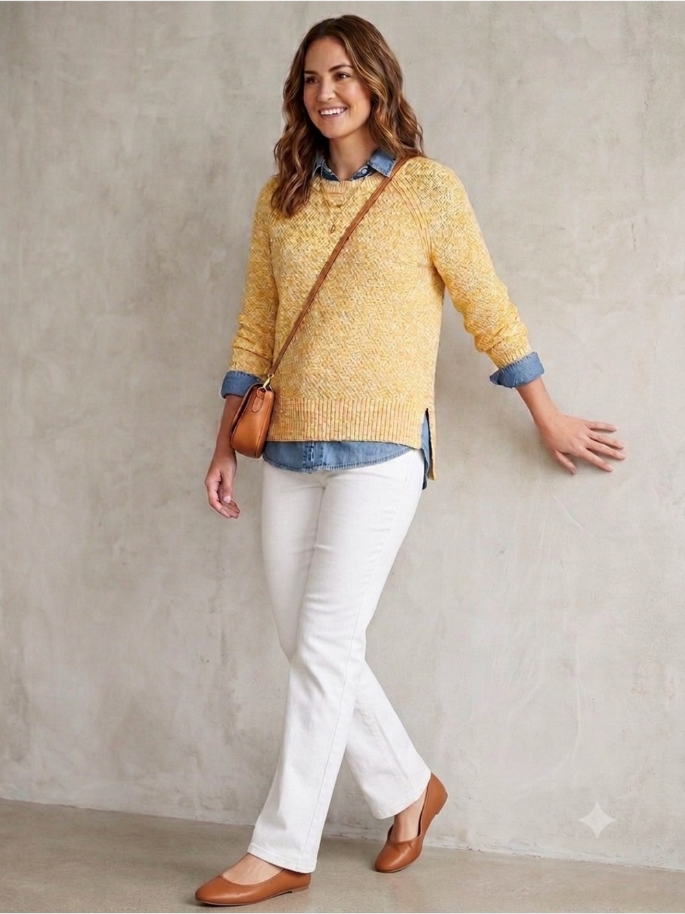 Old Navy Multi Colored Yarn Yellow & White Textured Crewneck Sweater Size L